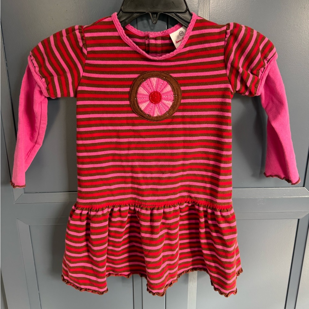 Hanna Andersson Striped Red and Pink Long Sleeve Dress size 4